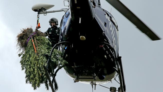 And in the air as the PolAir helicopter searched for suspicious terrain. Picture: Nathan Edwards