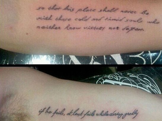 Liam and Miley sported matching tattoos, featuring a quote from a speech by US president Theodore Roosevelt.