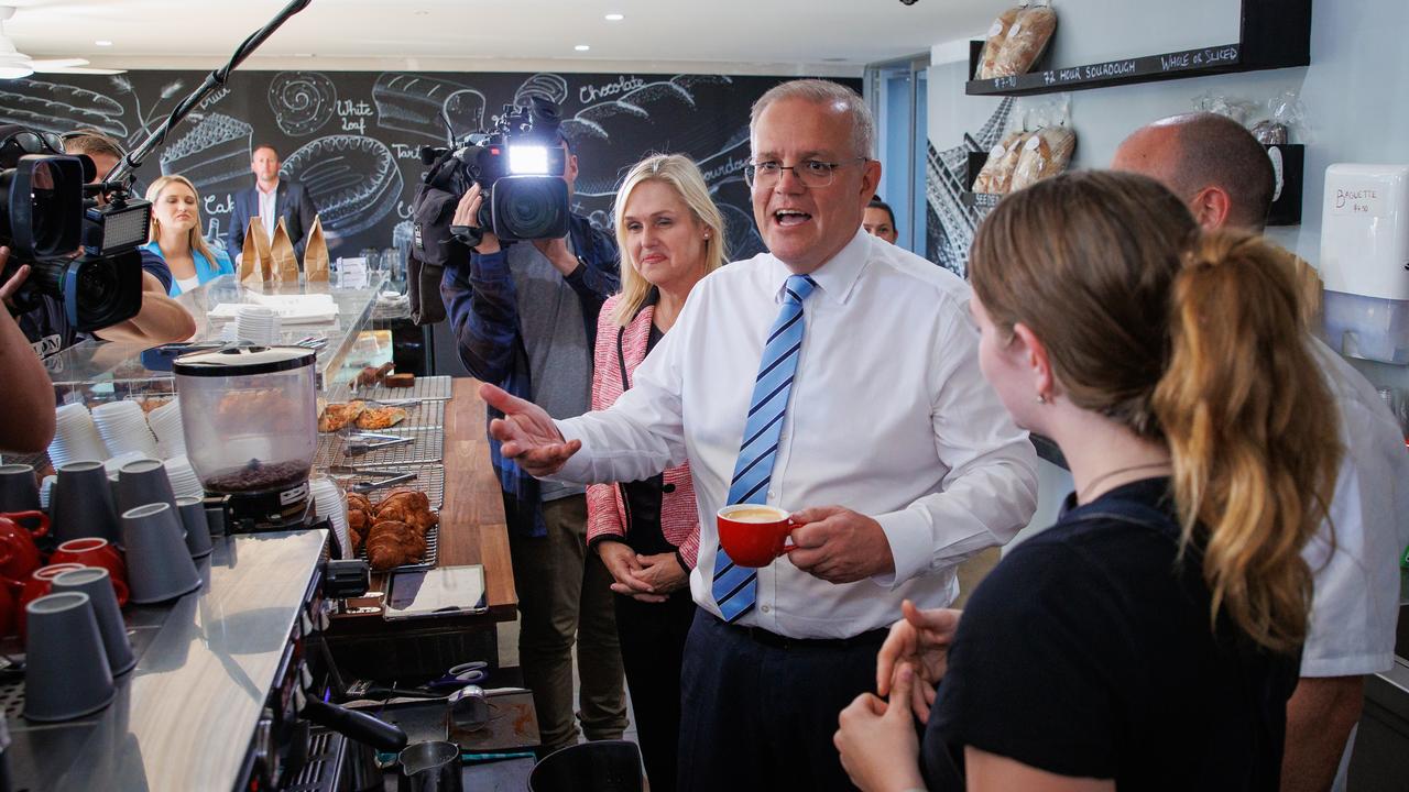 Scott Morrison tested his skills as a barista. Ms Samantha Oswal-Cox, Barista Picture: Jason Edwards