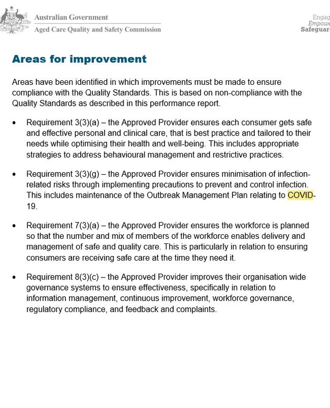 An excerpt from the federal government's Aged Care Quality and Safety Commission report into Jeta Gardens was tabled in November.