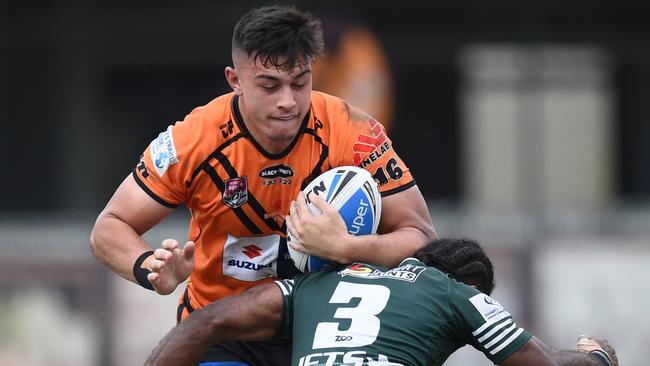 Tino Fa’asuamaleaui, pictured for Easts Tigers in the Queensland Cup last year, is pushing to make his NRL debut for Melbourne Storm