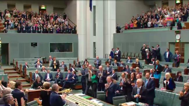 The public galleries rose to their feet, cheered and sang when it became clear the vote on marriage equality legislation was imminent.