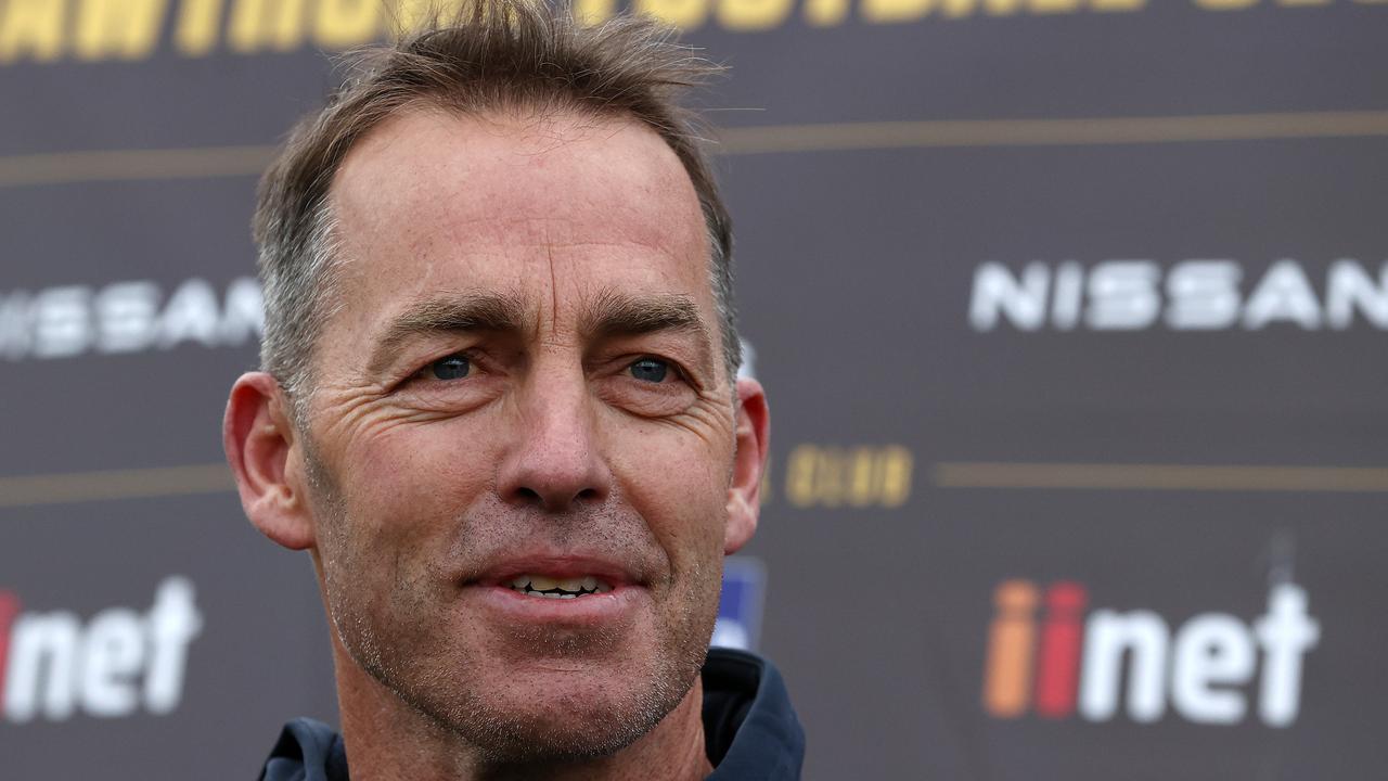 Alastair Clarkson at his press conference where he announced that he would be stepping aside of the end of the season to make way for Sam Mitchell. Picture: Michael Klein