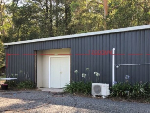 The shed which houses the dogs in the evening.