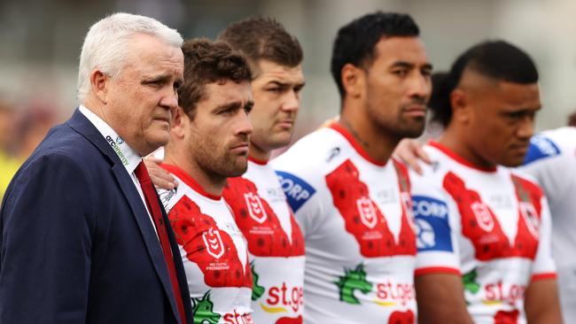 Anthony Griffin with his players on Anzac Day last year.