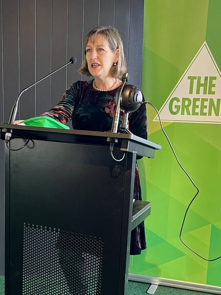 Tasmanian Greens leader Cassy O'Connor delivers a speech at the party's annual state conference at Triabunna. Picture: Supplied