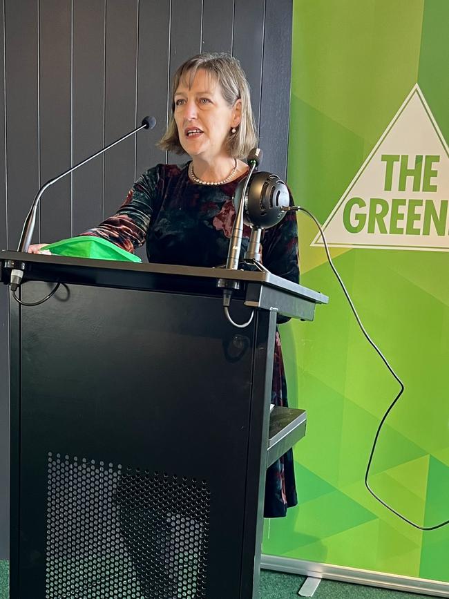 Tasmanian Greens leader Cassy O'Connor delivers a speech at the party's annual state conference at Triabunna. Picture: Supplied