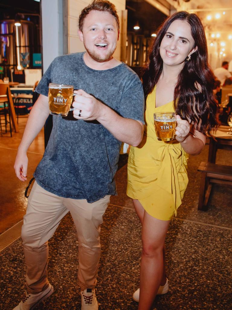 Brady Ellis, Crystal Vas at the Tiny Mountain Brewery opening in Townsville. Picture by Kaine Constantine. Socials: Damien Anthony Rossi