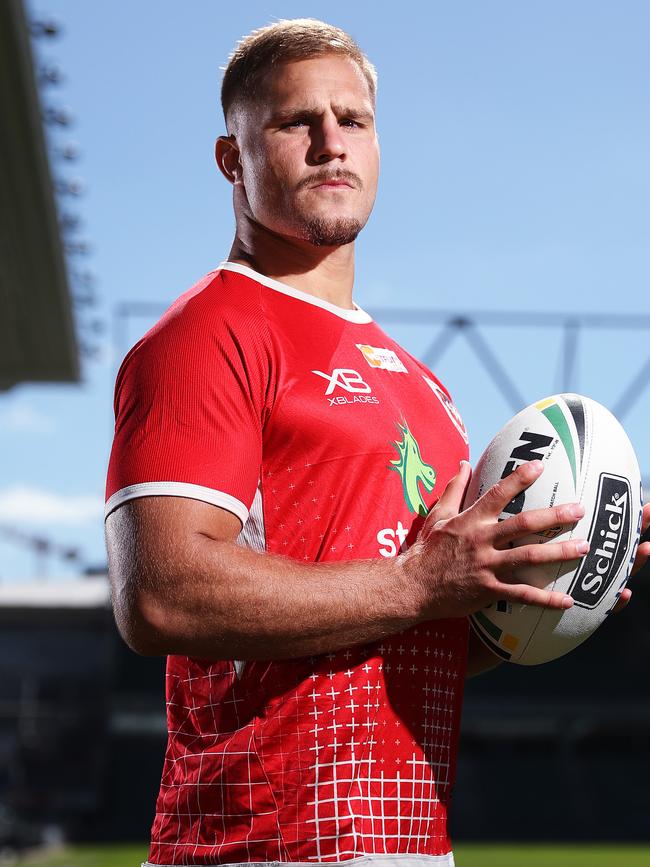 Dragons star Jack de Belin has been charged with aggravated sexual assault in company. Picture: Brett Costello