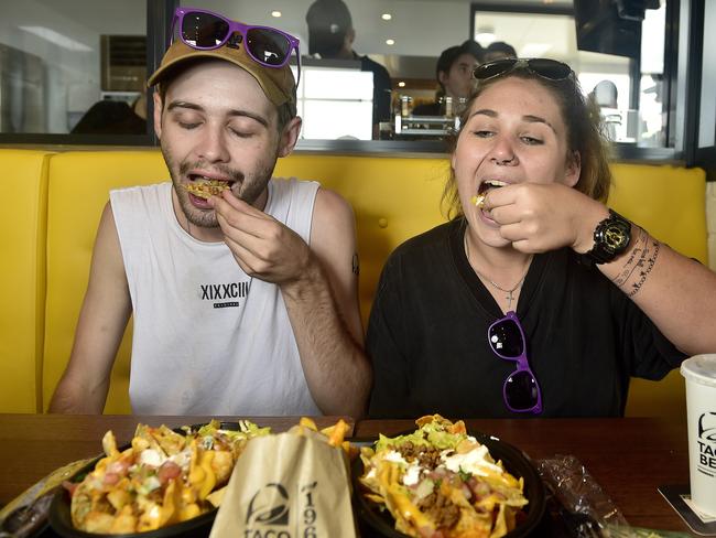 Matthew Loder and Sarah Keith camped out for 15 hours to be first in line at Taco Bell Townsville in November 2019. Picture: Matt Taylor.