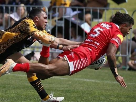 Brenton Baira flies into the in-goal at the Koori Knockout. Picture: Supplied.