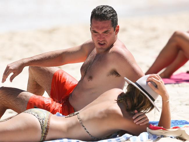 Peter Stefanovic says he and Sylvia Jeffreys often don’t go to the beach because of the paparazzi following. Picture: KHAP/GG/GC Images