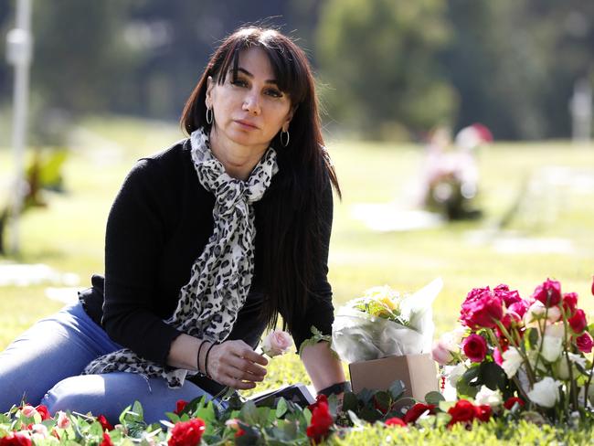 Tanya Petrus at her daughter Merna’s gravesite. Picture: Jonathan Ng