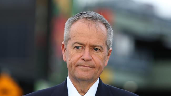 NEWS2019ELECTION 12/4/2019. DAY 2Opposition Leader Bill Shorten getting ready to go on air with a cross to the Today show after visiting the Sydney Markets in Homebush, on the 2019 Election campaign . Picture: Kym Smith