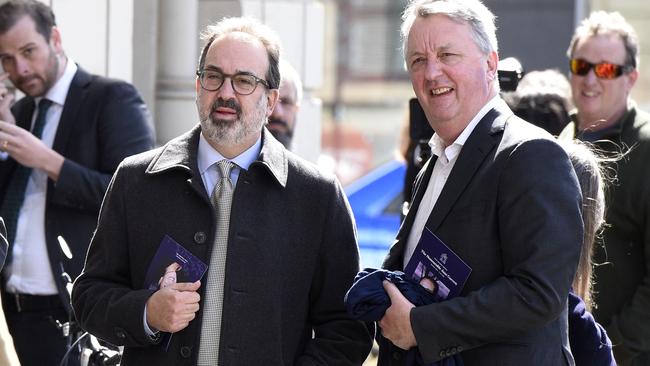 Victorian MPs Martin Pakula and Martin Foley at the state memorial service. Picture: Andrew Henshaw