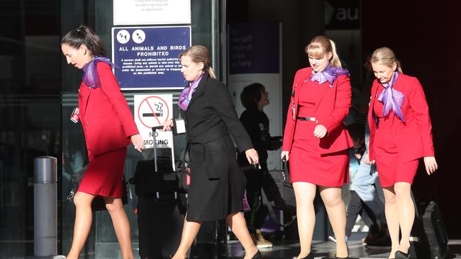 Virgin staff returning from a flight last week. Picture: Annette Dew