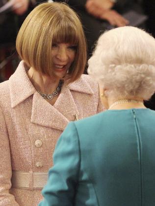 Editor-in-Chief, American Vogue and Artistic Director Dame Anna Wintour with Queen Elizabeth II. Picture: AP