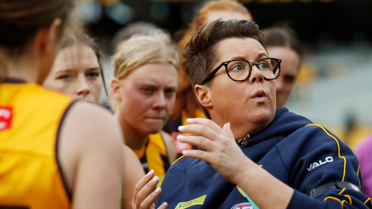 Hawthorn AFLW coach Bec Goddard says the Hawks will treat the season like a ‘longer finals series’ due to the short length. Picture: Dylan Burns / Getty Images