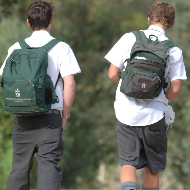 Students outside Mater Maria Catholic College in Warriewood where school officials want the flexibility to increase student numbers to 1100 without having to make continuous applications to the council. File picture: John Grainger