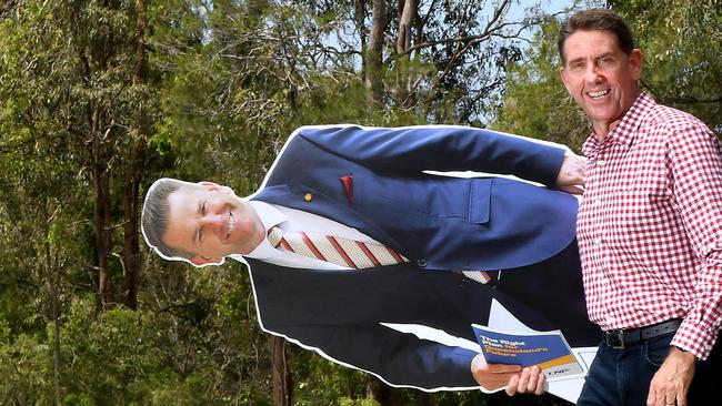 Cameron Dick with a cardboard cutout of Jarrod Bleijie.October 21, 2024. Picture, John Gass