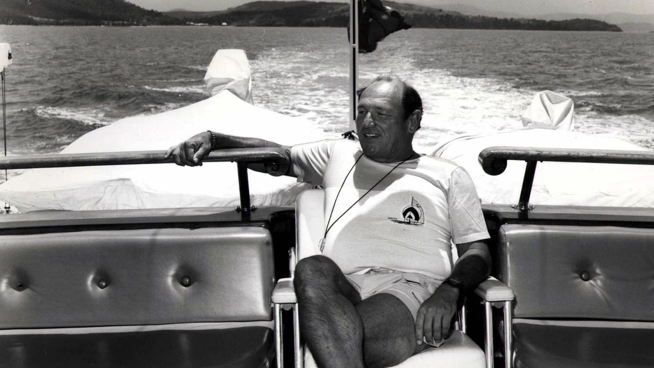 Hamilton Island entrepreneur, the late Keith Williams, aboard his 50 metre cruiser Achilles in the Whitsundays in 1983.