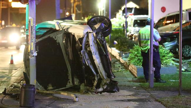 A teenage P-plate driver rolled his car after allegedly driving away from an RBT. Picture: Steve Tyson