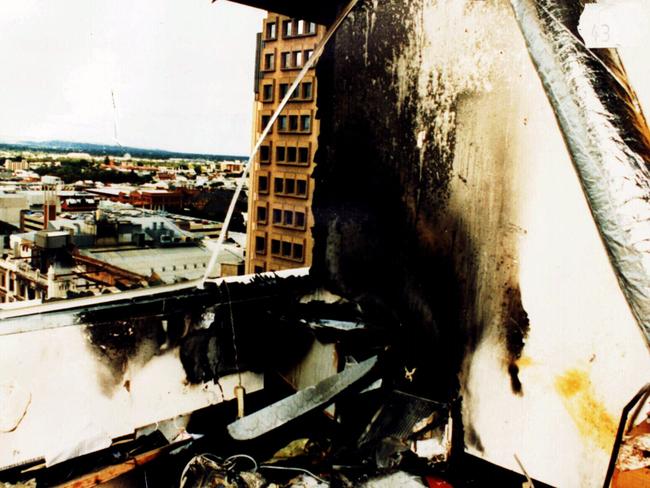The scene at National Crime Authority building after a parcel bomb exploded killing NCA officer Detective Sergeant Geoffrey (Geoff) Bowen in 1994.