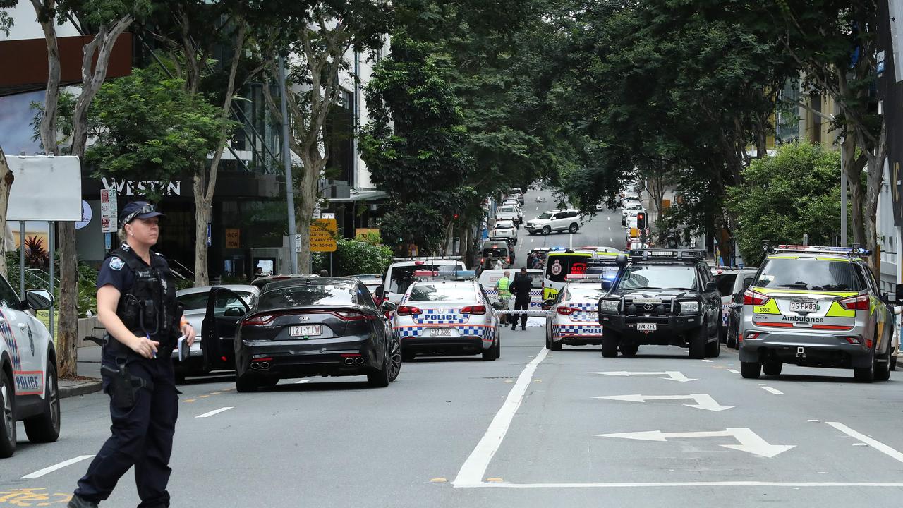 Police have created a crime scene blocking off Mary Street in front of the Westin hotel, Brisbane. Photographer: Liam Kidston.