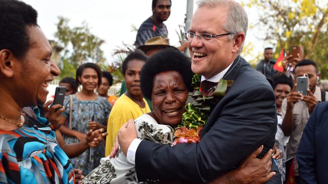 Scott Morrison receives a warm welcome at the University of Papua New Guinea yesterday. Picture: AAP