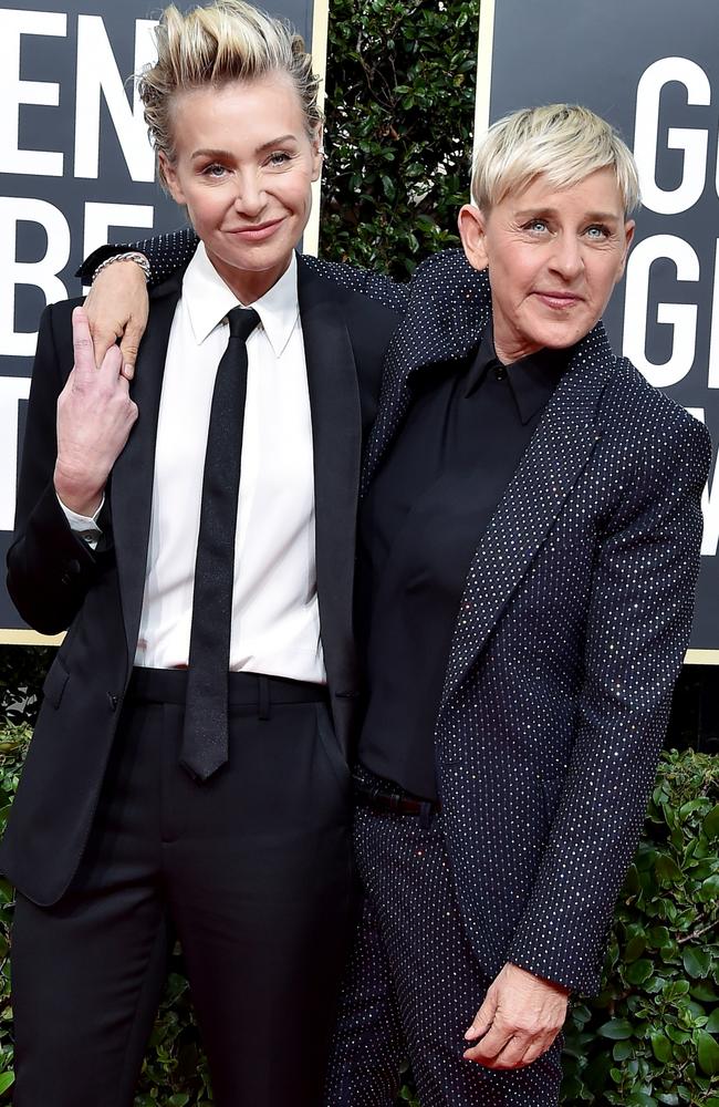 DeGeneres with wife Portia de Rossi at the 2020 Golden Globes. Picture: FilmMagic.