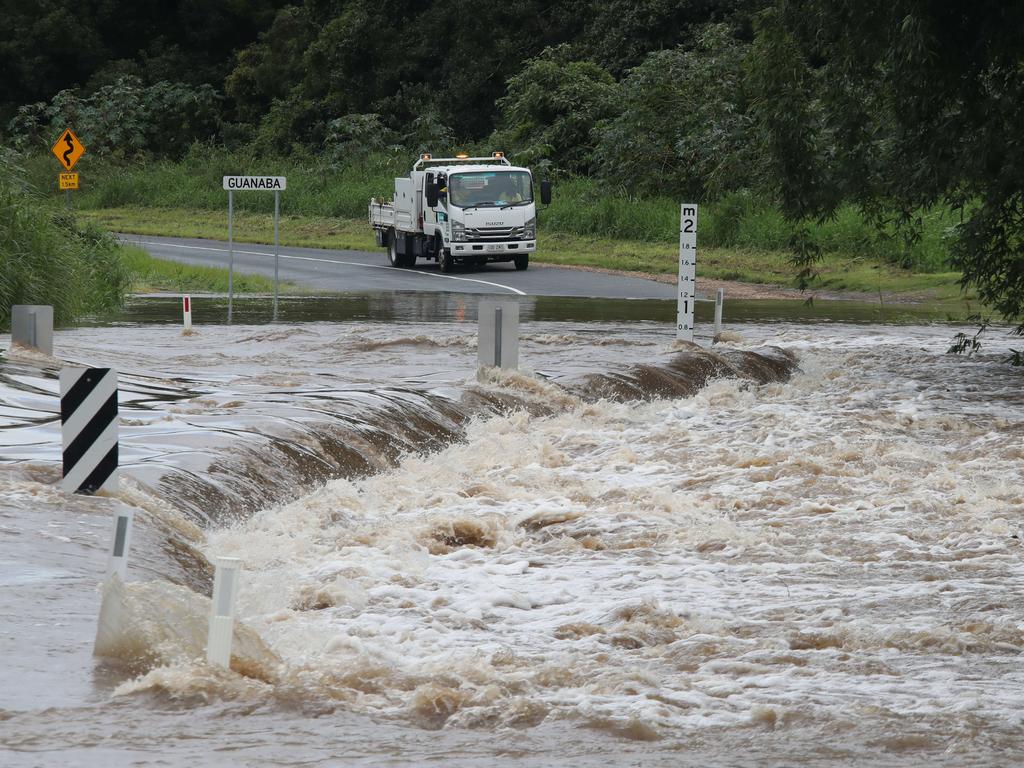 Floodwaters cut Birds Rd in the Gold Coast hinterland. Picture: Glenn Hampson