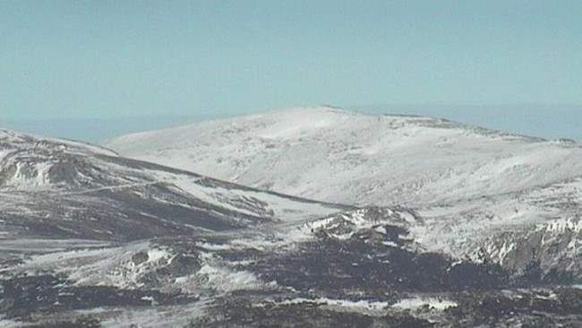 That, right there, is Australia’s highest peak Mt Kosciuszko with a very, very skinny winter mantle of snow. Image: Perisher.com.au.