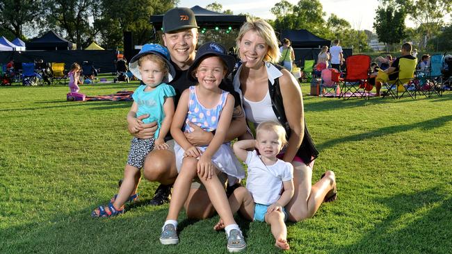 Rob and Nez Gaden with Sadie, Asha, Elka at the Ipswich New Years Eve celebration at North Ipswich Reserve in 2016. Picture: Rob Williams
