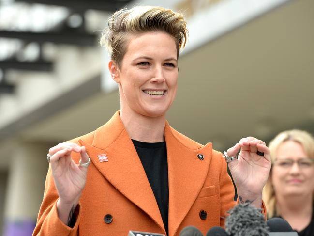 Singer and broadcaster Brihony Dawson at the Melbourne Cricket Ground for the launch of the next round of Change Our Game Making the Call participants. Picture: Andrew Henshaw