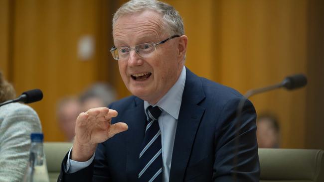 Reserve Bank governor Philip Lowe being questioned by a Senate committee on Wednesday. Picture: Gary Ramage