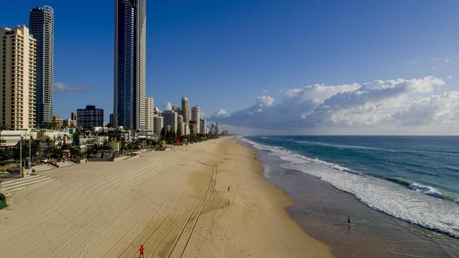 Surfers Paradise beach during the coronavirus lockdown. Picture: Jerad Williams.