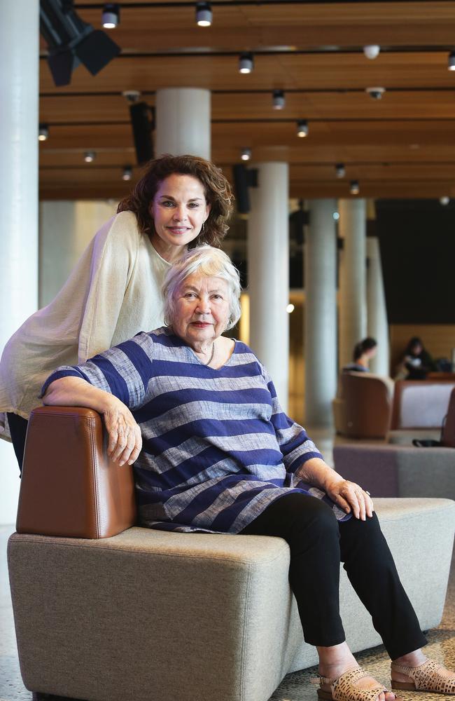 Sigrid and Merle Thornton pose at QUT Kelvin Grove Campus, Brisbane on Thursday, July 25, 2019. Mother and daughter will perform together as part of Queensland Music Festival. (AAP Image/Claudia Baxter)