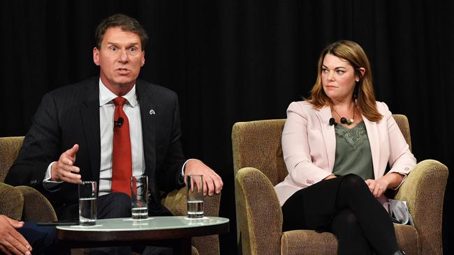 Australian Senator Cory Bernardi and Greens Senator Sarah Hanson-Young. Picture: AAP