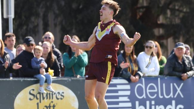 EFNL 2024: Josh Begley celebrates a goal in the Division 2 decider. Picture: Grant Bertram