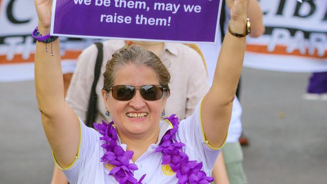 Liliana Aristizabal during Darwin's International Womens Day March in the CBD. Picture Glenn Campbell