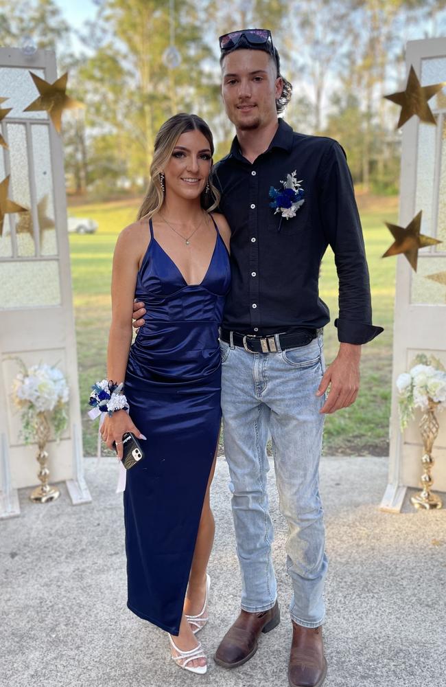 Summer Stevenson and Blaik Reibel arrive at the 2024 Gympie State High School graduation formal.