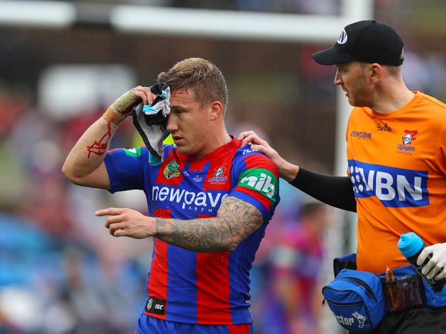 Trent Hodkinson copped a head knock playing for the Knights.