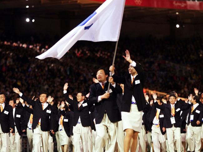 North and South Korea marched as one under a unified flag at the Opening Ceremony. Picture: AP