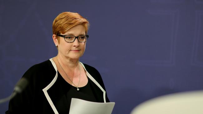 Defence Minister Marise Payne addresses the media today. Picture: AAP