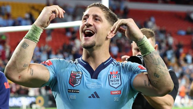 Zac Lomax after winning game one of the 2025 State of Origin series. Picture: Adam Head