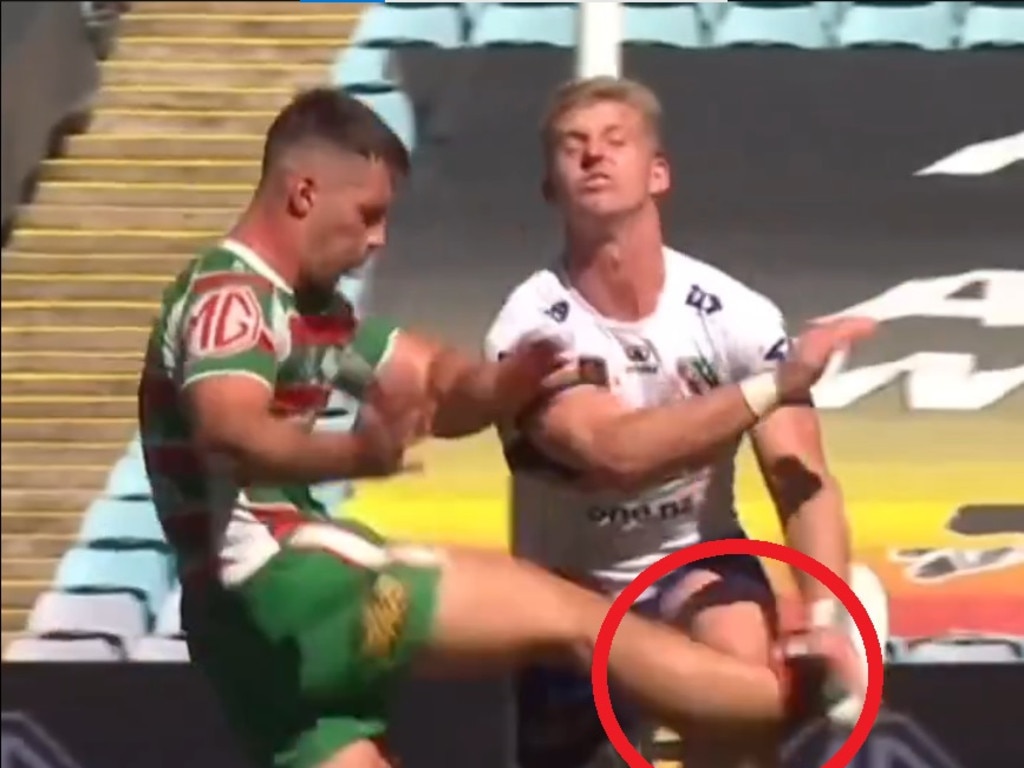 Lachlan Ilias suffers a sickening injury.