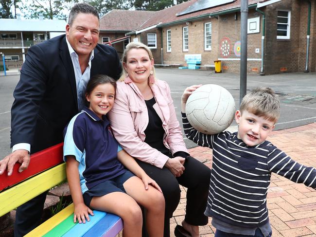 23/3/18: Catholic family, Nick Berman, wife, Christine and kids Kate and John at Waitara Public School in Wahroonga. The Berman's are a Catholic family who have chosen the local state school because of its good reputation and strong community values. John Feder/The Australian