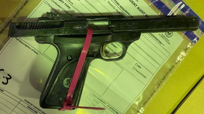 The gun seized by police in a raid on a Novar Gardens home where a Comanchero bike was arrested. Picture: SA Police