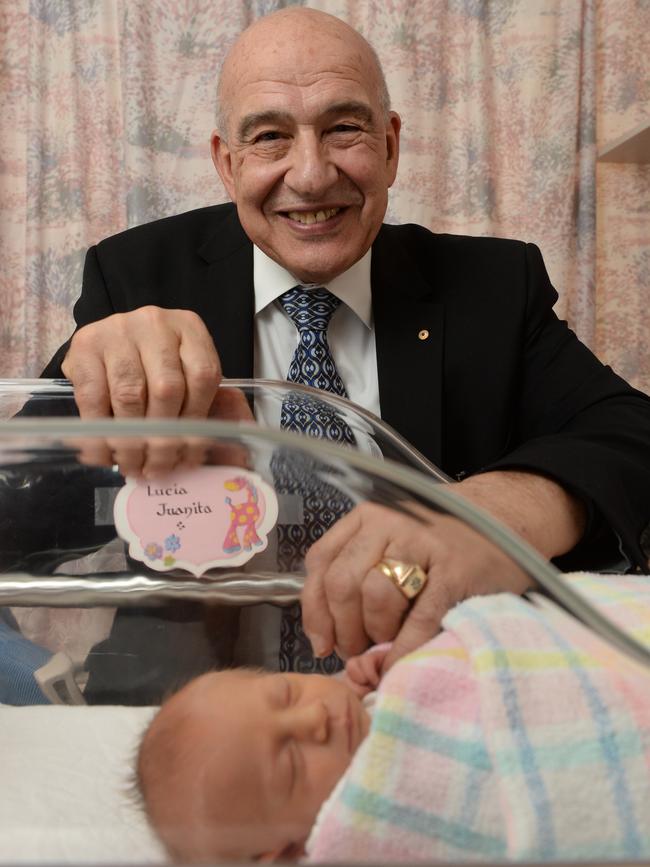 Dr John Svigos and baby Lucia at the Women’s and Children’s Hospital. Picture: Naomi Jellicoe