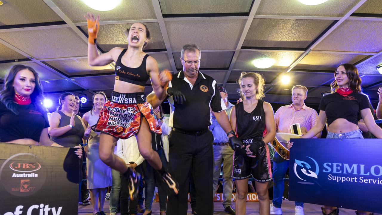 Lekaysha Woodbridge celebrates her win on Friday, March 15, 2024 at Rumours International Toowoomba. Picture: Darren Burns